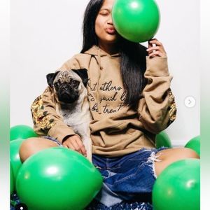 Tan Hoodie with Black Script